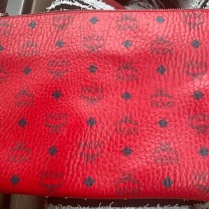 MCM Red Clutch with Textured Finish